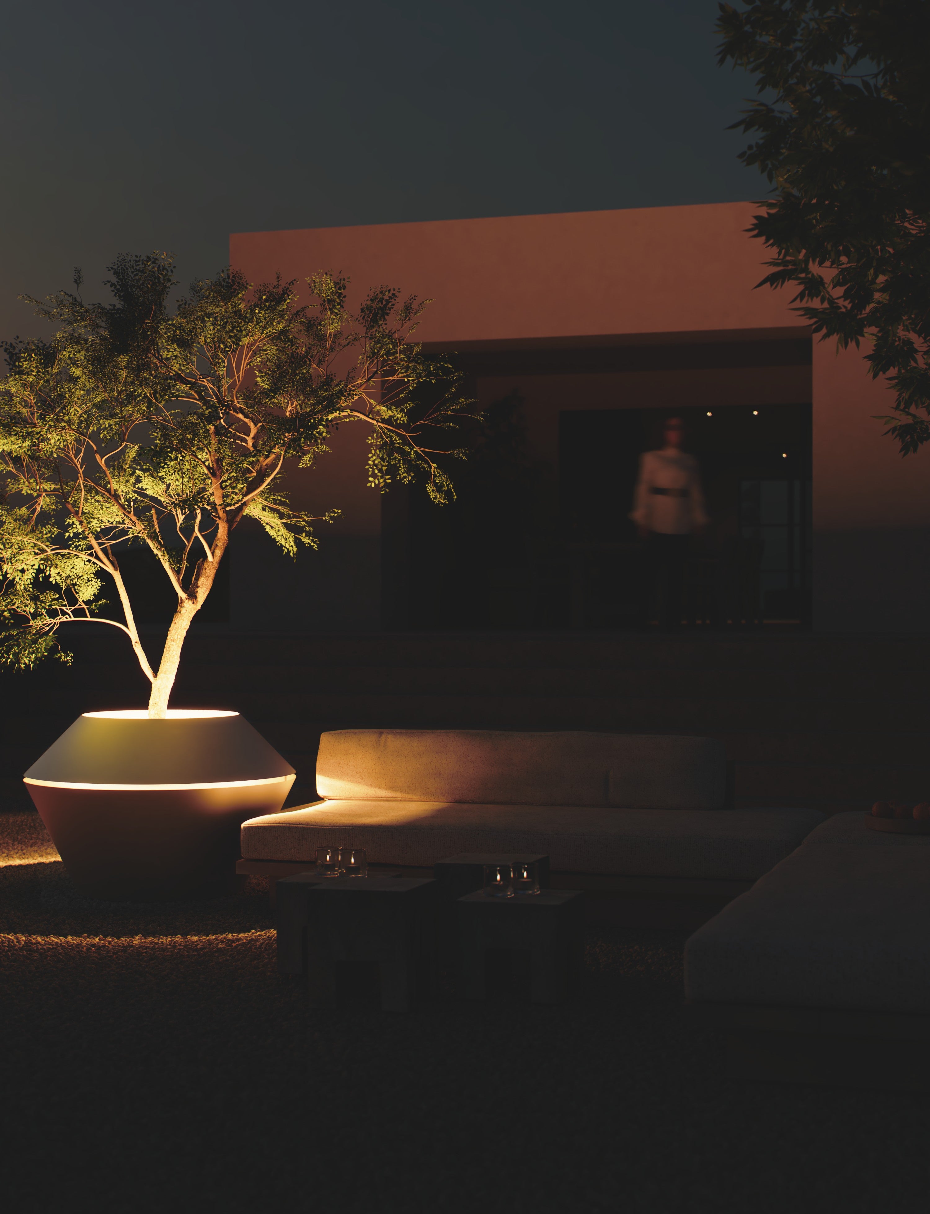 Mazu Oyster Planter met LED-verlichting Exclusieve plantenbak avond